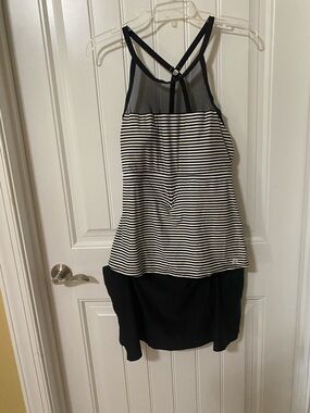 Ellen Tracy Black Tankini Top with Sheer Mesh Yoke